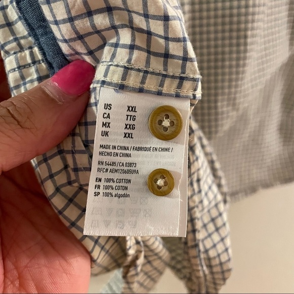 American Eagle Seriously Soft White Blue Plaid Short Sleeve Button Up Men's XXL‎ - Picture 6 of 8